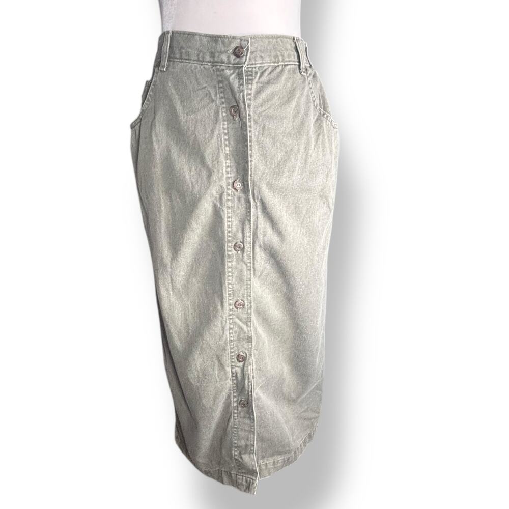 Vintage Olive Green Button-Front Maxi Skirt